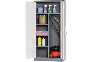 The Workplace Depot Metal Storage Locker – High-Strength Steel, 4 Height Adjustable Shelves, Secure Lockable Doors, 1850x900x450mm – For Office & Workshop Storage (Grey)