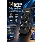10'lu Akım Korumalı Priz | 3680 Watt Koruma | 16A | 3 USB + 1 Type-C | Anahtarlı | 2 Metre