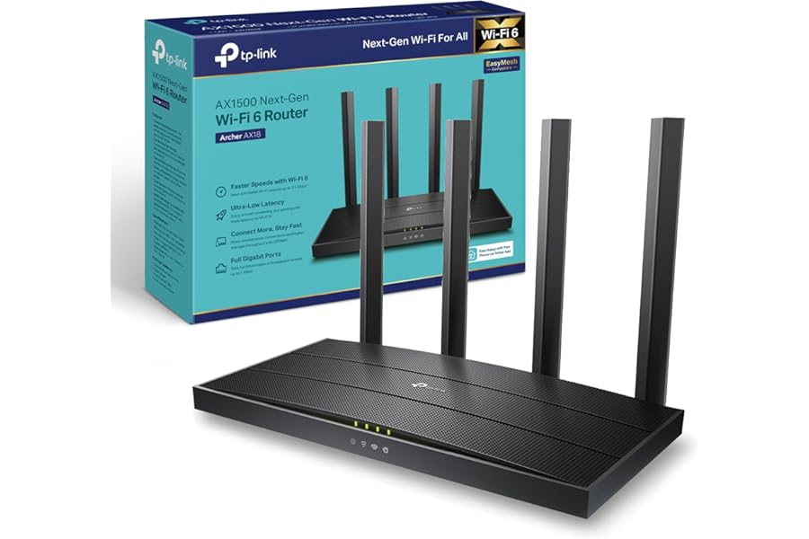 TP-Link Archer AX18 WiFi 6 Router - AX1500 Mbps, Gigabit Ethernet, VPN Server, Easy Setup, WPA3 Cybersecurity, Gaming Router for Xbox/PS4/Steam