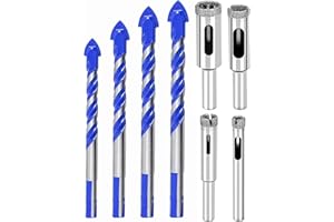 DO NOT APPLY Juego de 8 brocas de azulejos, brocas de cristal, con abridor de orificios de taladro de vidrio, juego de sierra hueca para baldosas de cerámica y madera de hormigón (6 mm, 8 mm, 10 mm, 12 mm)