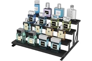 Lifewit 4 Etagen Display Ständer mit Schwarzes Metallregal, 35 x 27 x 16 cm Stehend Aufsteller für Kölnisch Wasser, Holzwerkstoff Parfüm Organizer für Schminktisch Badezimmer, Tortenständer für Party
