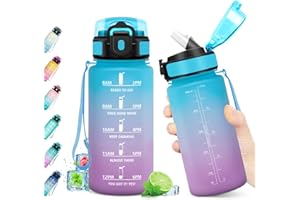 KOLLYKOLLA Borraccia 500ml, Borraccia con Cannuccia e Marcatori Temporali, Bottiglia Riutilizzabile, senza BPA, Bottiglia Acqua A Prova di Perdite, Borraccia Motivazionale per Bambini, Scuola, Ufficio, Yoga