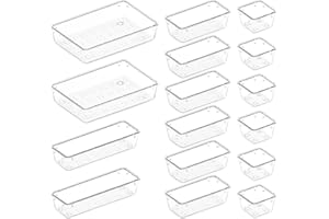 Lifewit 16 PCs Schubladen Organizer Set Clear Plastic Desk -Trennschulenschaltzahl Aufbewahrungsbehälter Trennkiste für Make 