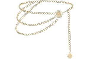 Gekamoyue Chain Belt Gold, Women Hollow Out Metal Chain Belt, Dress Accessories, Adjustable Boho Waist Chain Belt for Dress, Jeans and Daily Outfits