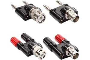 GALDOEP BNC vers adaptateur banane 4 mm,adaptateurs BNC,Prise mâle BNC vers 2 x 4 mm Adaptateur de prise femelle double banane pour connecteur d'adaptateur audio(de 4)
