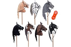 RL24 HKM - Hobby Horse Bobby inkl MagicBrush | Steckenpferd mit Trense | Spielpferd aus Plüsch mit Holzstock & Langer Mähne | Stockpferd ohne Griffe & Rollen | schwarz