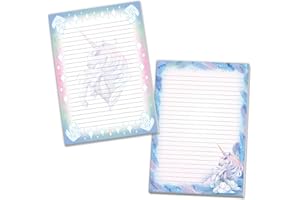 ‎LIMONIA 2 Motiv Schreibblöcke Briefpapier liniert für Mädchen Kinder Schule Einhorn Pferd Kristall (1 Block bunt und 1 Block zum Ausmalen A5 mit je 25 Blättern)