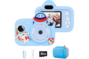 EIEVEY Kinder Kamera inkl.Tragetasche 2,0" Bildschirm Kinderkamera 1080P Selfie Digitalkamera mit 32GB SD-Kart Geschenke für 3-12 Jahre Jungen und Mädchen für Geburtstagsgeschenk Weihnachten Spielzeug (Blau)