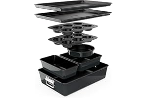 Nutrichef Ensemble de Moules à Pâtisserie Antiadhésifs Empilables - Ensemble de Plaques de Cuisson en Acier Premium sans PFOA, PFOS, PTFE avec Revêtement Antiadhésif- Kit de Pâtisserie (Noir)