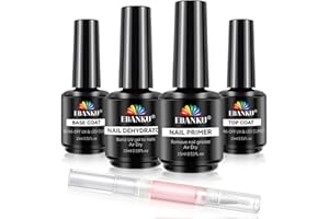 EBANKU Nail Primer and Dehydrator with Gel Top& Base Coat Set, No Lifting Nail Bonding For U V Nail Glue Nail Supplies Primer Glossy Gel nail polish 15ml Top Coat Nail Accessories Starter Kit