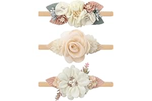 Makone 3pcs Fascia per Neonata, Fasce Bambina con Fiore Perla, 5" Nylon Accessori per Capelli Fascia per Bambine Neonato, Bambino, Bambini - Batuffolo di Cotone Interno