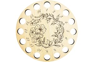 arricraft 1 Pc Wood Cross Stitch Floss Holder, Multi-Positions Floss Bobbins Organizer with Marked Numbers Flower Vine Pattern Round Sewing Floss Accessories for Cross Stitch Storage