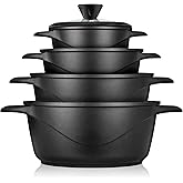 Briebe ILAG 8-Piece Induction Cookware Set, Set of 4 Non-Stick Pots | Cast aluminium, PFOA free, set of pots and lids glass,