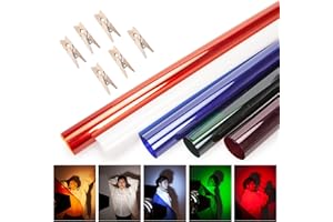 PYXEL STUDIO 16x20 inches Lighting Gels with Clips, Photo Studio Light Gel Filters Sheet Transparent Color Correction Daylight Conversion for Red Head Light Strobe Spotlight Flash Photography CTO CTB, 5 Colors