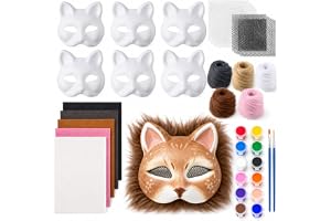 Forhandy Kattmask gör-det-själv set 6 stycken papper Therian mask med fuskpäls ögonnät och filtduk ansikte djur kattmasker me