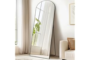 SONGMICS Miroir Intégral, 160 x 50 cm, Miroir Arqué sur Pied, à Poser au Sol, Cadre en Alliage d’Aluminium, Verre Trempé, pour Chambre, Salon, Dressing, Noir d'encre LFM031B01