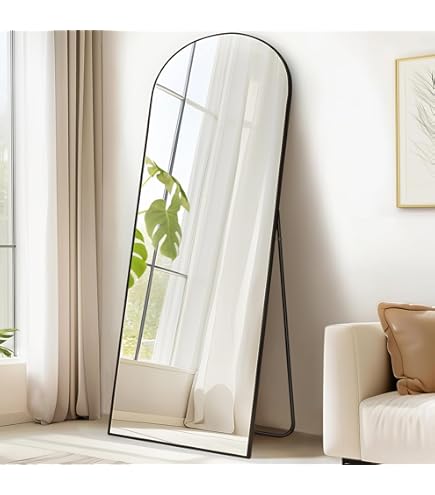 162x53cm Miroir Sur Pied, Alliage D'Aluminium Avec Cadre-Noir, Miroir De Sol HD Grand Pour Salon, Verre Trempé, Décoration Murale - Maison