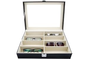 Grinscard Brillenbox zur Aufbewahrung von 8 Brillen - Schwarz/Weiß, 34 x 25 x 9 cm - Sonnenbrillen Präsentation Brillendisplay