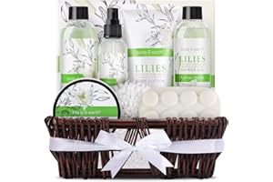 Body & Earth Set Cesto da Corpo Bagno 10 Pcs, Bagnoschiuma, Gel Doccia, Sali da Bagno, Corpo Lozione，Spray Corpo, Idee Regalo Donna Natale Compleanno e Anniversario, Profumo Giglio