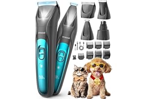 oneisall 4 in 1 Tosatrice per Cane Gatto con Luce LED, 2025 Nuova Versione Cura Peli Animali per Rasoio Cani & Zampe & Smerigliatrice Artiglio, 2000mAh Ricaricabile Rasoio per Cani (Blau, 4-in-1)