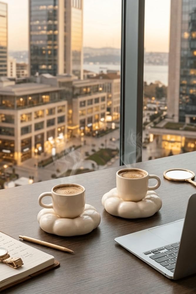 Mithra Life 2 Adet 95 ML Papatya Şekilli Seramik Beyaz Türk Kahvesi Fincan Takımı MIT1157