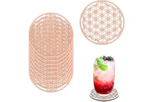 MEZHEN Sottobicchiere Fiore della Vita Sottobicchieri Assorbenti Sughero Sottobicchieri In Legna Rotondo Sottobicchiere Riutilizzabili per Bicchiere d'Acqua Tazza Caffè 10 Pezzi