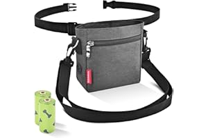 AEMIAO Bolsa Premios Perro con Magnético Apertura y Bandolera Ajustable, Bolsa de Entrenamiento Ligera para Perros con Dispensador de Bolsa Caca para Caminatas al Aire Libre (Gris Claro)