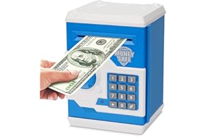 Revanom Electronic Piggy Bank, Mini ATM Password Money Bank Cash Coins Saving Box for Kids, Cartoon Safe Bank Box Perfect Toy Gifts for Boys Girls (Blue)