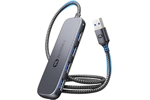 Hub USB, WARRKY 4 Ports USB 3.0 [Superspeed, 90cm, Boîtier en Aluminium, Nylon Tressé] Ultra Fin Port USB Multiple pour PC, MacBook, iMac, Surface Pro, Notebook, XPS, PS4/ PS5, Xbox, clés USB, etc.