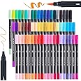 SUPER TOY 60 Shades Dual Tip Brush Art Marker Color Pens Set for Fineline Coloring Calligraphy Double Sided Art Markers for Kids Adult Artist, Journal, Doodling, Writing, Coloring Book