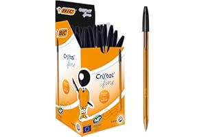 BIC Cristal Original Stylos-Bille Pointe Fine (0,8 mm) - Écriture Fine et Précise - Noir, Boîte de 50
