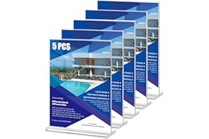 WenYa A4 Acrylic Sign Holder, 5PCS Clear Acrylic Poster Menu Holder, Sign Holder T Shaped Double Sided, Wall Sign Memo Document Menu Holder