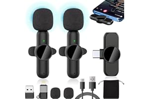 KOURIC Lavalier Microphone Wireless Microphone for iPhone/Android/Phone/PC/Ipad,Plug-Play 2 Pack Lapel Microphone for Iphone, Clip on Microphone for phone video recording,podcast,YouTube,Facebook,TikTok