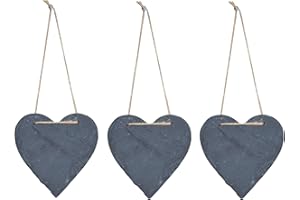 LEVANDEO Set di 3 lavagne in ardesia a forma di cuore, 12 x 11 cm, in ardesia, per memo, decorazione da parete