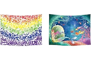 Ulticool – Tapiz Decoración de Piso - Corazones Arco Iris Sirena Mar - Juego de 2 Motivos - 73 cm x 95 cm - Paño de Pared - Accesorios para Dormitorio Salón Habitación Infantil