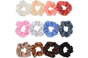 AUXSOUL 12 Pezzi Scrunchies per Capelli Raso,Elastici Capelli Donna Bambina Elastici Eleganti,Satin Scrunchies per Capelli da Donna,Elastico in Scrunchies,Capelli Morbide Fasce per Ragazze e Donne