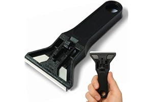 Brinox Rasqueta Vitroceramica, Rascavidrios con Mango, Cuchilla de Acero Templado, Rascador para Cristales, Ventanas y Vitrocerámica, con Tapa Protectora, Negro