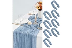 LYAFS 8 Pcs Dusty Blue Cheesecloth Table Runner 35"x120", 10FT Long Gauze Table Runner Boho for Wedding Reception Sheer Bridal Baby Shower Party Banquet Dining Table Decoration Tablecloth (90x300cm)