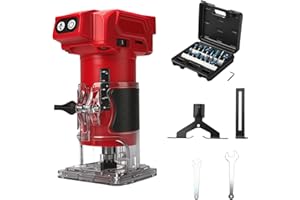 ROADTIME Défonceuse sans fil compatible avec batterie Milwaukee 18 V (sans batterie), coupe-bois sans balais 800 W avec 10 000 à 30 000 tr/min, 5 vitesses, guidage droit et 15 embouts de fraisage, fraise à