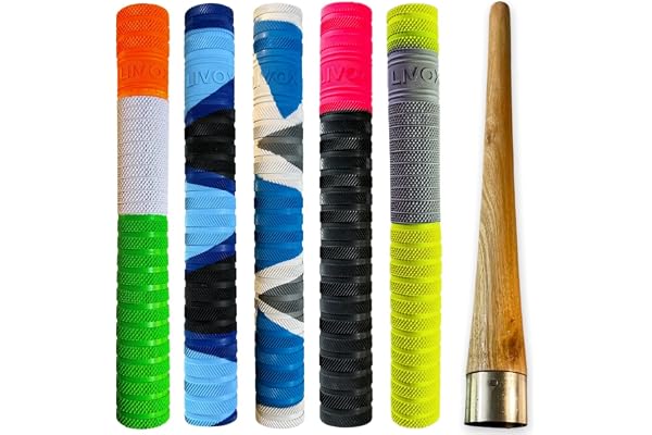 LIVOX Premium Cricket Bat Handle Rubber 5 Grips for Enhanced Performance With Better Shock Absorption And 1 Wooden Gripper Cone (pack of 6)