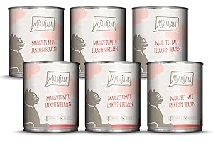 MjAMjAM - nourriture humide premium pour chats - repas aux cœurs délicieux, pack de 6 (6 x 800 g), sans céréales avec un supplément de viande
