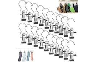 PULAIS 20 Piezas Gancho Colgante de lavandería de Acero Inoxidable， Ganchos para Ropa con Clip，Antideslizante Colgando Clip， Se Puede Utilizar en Toallas, Zapatos, Sombreros, Calcetines, Ropa