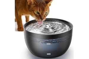 FEELNEEDY Fuente para Gatos 3L Bebedero de Agua Gatos, Súper Silenciosa, Cubeta en Acero Inoxidable, Fácil de Limpiar, con LED y 1 Filtro de Carbón Activado, Negra