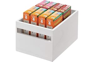 INTERDESIGN iDesign Caja de almacenamiento con asas, caja organizadora para estantería o despensa de madera de paulownia, organizador de armarios de cocina versátil, blanco