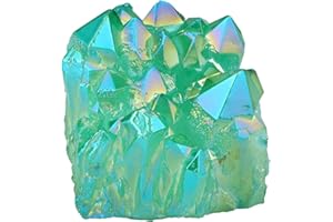 KYEYGWO Natürlicher Bergkristall Titan Beschichtet Kristall Quarz Cluster Specimen Edelstein Figur Dekoration, Unregelmäßige Naturstück Heilung Reiki Stein Deko, Grün