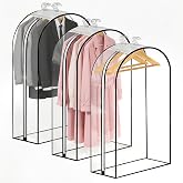 ecooe Pack of 3 Garment Covers, 110 x 60 x 25 cm, Transparent, PEVA, Large Garment Covers, Side Zip, Storage Bag for Suit, Sh