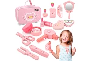 deAO Set de Juguetes de Maquillaje de Madera, Juguetes de Salón de Belleza para Niños Pequeños, Kit de Maquillaje de Madera, Cumpleaños para Niños de 3, 4, 5, 6 años