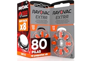 UDIVITA 80 Pila para Audífonos Rayovac Extra 13. 10 Pack de 8 Unidades Baterías de Audífono