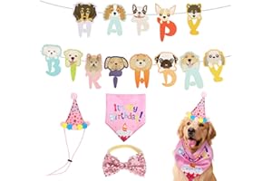 Jeffdad Suministros de Fiesta Para Perro, Gorro de Cumpleaños Para Cachorros y Números de Corbata, Decoración Para Mascotas