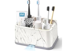 DOUBLECARE Toothbrush Holder,Multifunctional Electric Toothbrush Holder,Easy to Clean Removable,with 5 Compartments and Drainage Holes Bathroom Organiser.Countertop Storage for Vanity Counter and Sink